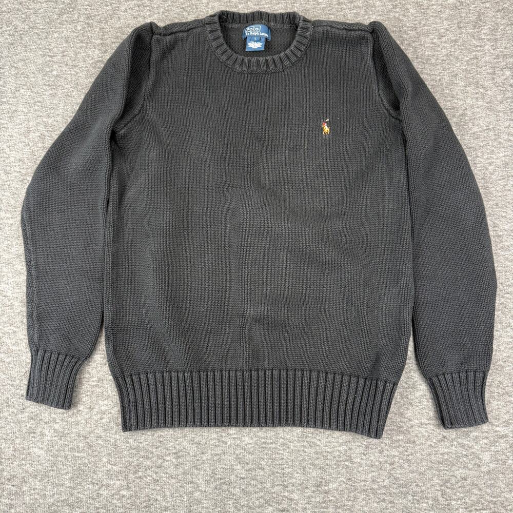 Polo Ralph Lauren 100% Cotton Knit Pullover Boys’ Large Black Crewneck Polo Pony